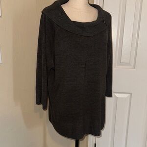Relaxed Funnel Neck Sweater Tunic in Charcoal Gray 2X